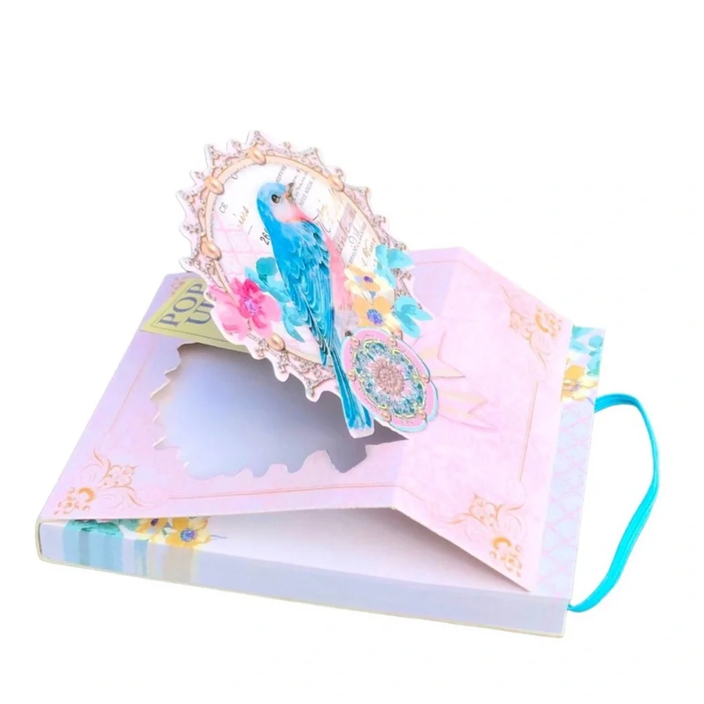 Punch Studio Mini Pop Up Embellished Pocket Bungee Notepad ~ Bluebird (63081)